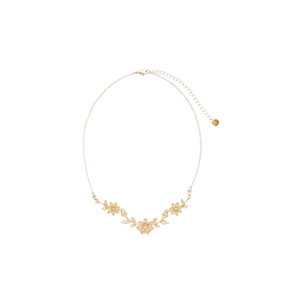 Elegant gold flower and leaf pendant necklace with fine engravings and lobster clasp