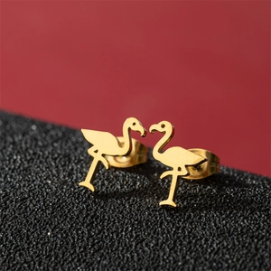 Flamingo Stud Earrings Stainless Steel Minimalist Animal Silhouette Jewelry For Women Fashion Accessory