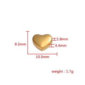 Golden heart stainless steel DIY jewelry bead with size 9.2x10.5mm and 1.7g weight