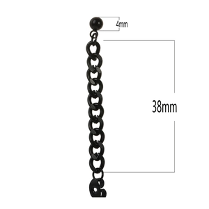 Detail view of black stainless steel chain earring with 4mm ball and 38mm length scale