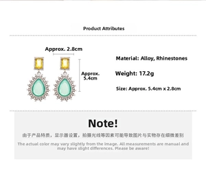 Detail view of retro water drop earrings with dimensions and weight specifications