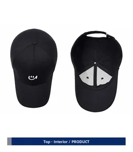 Detail view of the cotton baseball cap showing top crown and inner reinforced structure