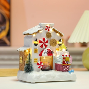 Lighted Christmas candy factory village house with music and snow base for holiday decor