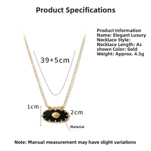 Detailed size chart showing the 39 plus 5 cm chain length and 2 cm oval stone pendant necklace