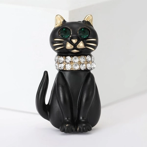 Fashion Alloy Black Cat Brooch Drip Oil Enamel Pin For Women Rhinestone Animal Lapel Pin Jewelry Clothes Accessories Gift