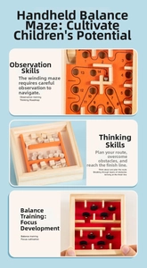 Three-in-one wooden balance maze toy showing detailed paths and small steel balls