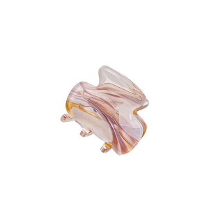 Artistic marble acrylic small claw clip with pink and yellow ink patterns for hair