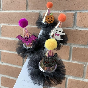 Halloween party hair clips featuring pumpkin, ghost and bat designs with sequins