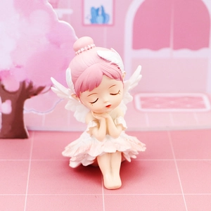 Pink ballerina girl figurine with white wings for car dashboard and cake decoration