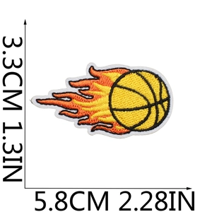 Embroidered flaming basketball patch 5.8cm x 3.3cm for sports theme clothing decor