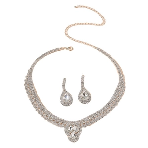 Sparkling crystal bridal jewelry set featuring rhinestone necklace and teardrop earrings