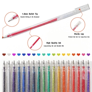 20-color 1.0mm glitter gel pen set with metallic sparkling ink for journaling and drawing
