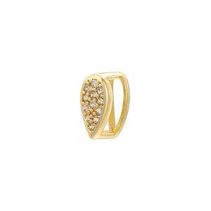 Macro view of 18K gold plated pear-shaped bail connector with micro-inset cubic zirconia