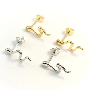 Women 925 Sterling Silver Post Copper Snake Stud Earrings Polished Gold Silver Rhinestone Animal Ear Jewelry Gift