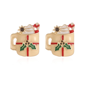 Festive Christmas gift box and hot drink enamel stud earrings for holiday fashion