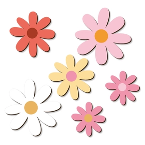 Colorful bohemian wooden daisy wall decor set with white floral signs for farmhouse living room