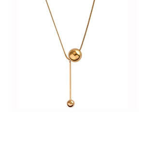 Minimalist 18K gold plated titanium steel Y-shaped necklace with polished beads and bar