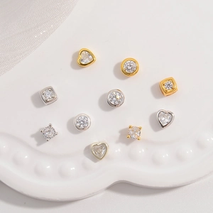 S925 Sterling Silver Hollow Heart Round Square Beads For DIY Jewelry Rhinestone Inlaid Metal Spacer Beads Handmade Supplies