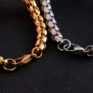 Men's titanium steel cross square pearl box chain bracelet in gold and silver finish