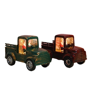 Vintage Christmas truck water lanterns with Santa Claus in red and green rustic designs