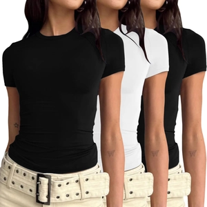 Eng anliegendes Langarm-T-Shirt-Set für Damen in Schwarz und Weiß im Streetstyle