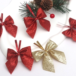 Christmas Tree Bows Ornaments Glitter Sequin Decor With Twist Ties For Holiday Party Gift Wrapping Decoration