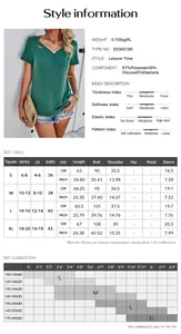 Größentabelle und Materialdetails für Damen V-Ausschnitt Kurzarm Freizeit T-Shirt