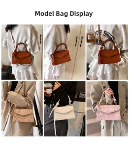 Vues détaillées d'un sac à main gaufré à fleurs avec poignée et bandoulière amovible