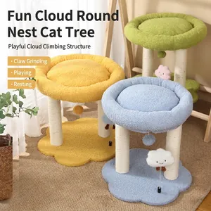 Arbre À Chat En Forme De Nuage Poteau Griffoir En Sisal Avec Panier Moelleux Jouet Balle Suspendue Interactive Pour Chats D'Intérieur