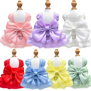 Elegant pet wedding dress with bow and D-ring harness in multiple vibrant colors