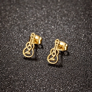 Guitar Shape Stud Earrings Stainless Steel Hollow Musical Note Minimalist Jewelry For Women Girls