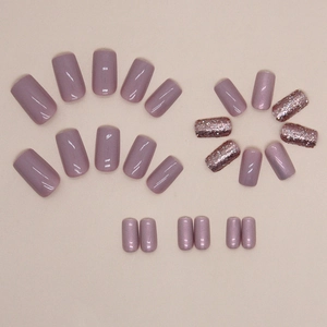 Sparkling aurora purple medium square press on nails set with 24 pieces for women