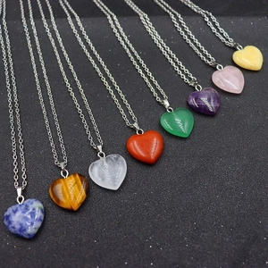 Natural Gemstone Heart Pendant Necklace Healing Crystal Amethyst Rose Quartz Tiger Eye Polished Jewelry For Women