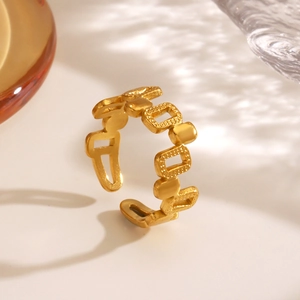 Minimalist 18K gold plated stainless steel geometric hollow square open ring with matte texture