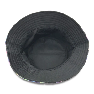 Detail showing internal reinforced stitching and black lining of the mushroom bucket hat