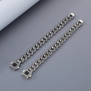 Bracciali vintage in argento con incisione floreale e chiusura nera da uomo