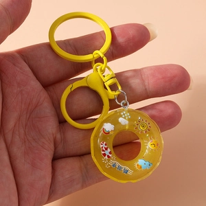 Creative yellow lifebuoy keychain with cartoon sun and rainbow for bags and phones