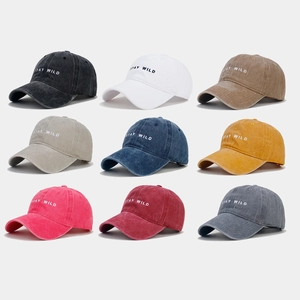 Washed Cotton Baseball Cap Vintage Stay Wild Letter Embroidery Soft Top Adjustable Retro Outdoor Peaked Sun Hat