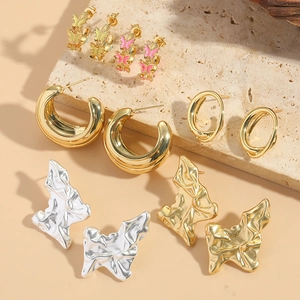 Butterfly Hoop Earrings Copper Enamel Irregular Lava Geometric Jewelry Minimalist Vintage Style For Women