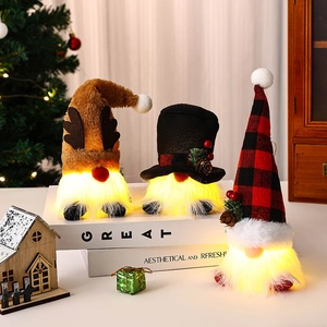 Christmas Glowing Gnome Plush Doll LED Light Up Faceless Dwarf Ornament Holiday Reindeer Snowman Decoration