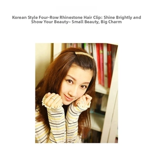 Detail of Korean style four-row crystal rhinestone hair clip with gold metal base