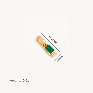 Gold birthstone pendant with emerald-cut green stone and 14.2mm size parameters