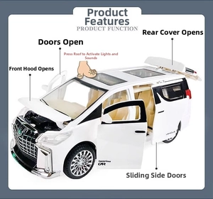 White MPV model car detail with opening hood, side sliding doors and trunk trunk
