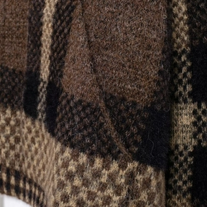 Giacca cardigan in maglia a quadri stile britannico con zip e motivo a rombi marrone