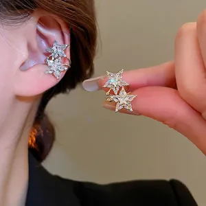 Star Ear Cuff Non Pierced Copper Zircon Inlaid Stars Clip On Earring Fashion Niche Jewelry Women