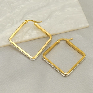 Chic square gold-plated stainless steel earrings for women with sparkling crystal accents