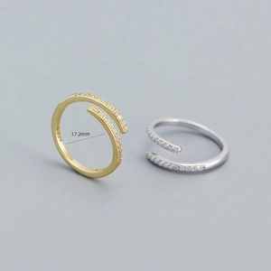 925 silver adjustable geometric ring with cubic zirconia in gold and silver finish