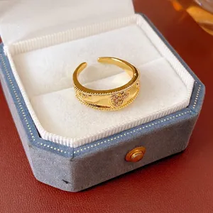 Anello Aperto In Rame Placcato Oro Zircone Forma Di Zucca Cuore Retro Elegante Regolabile Gioielli Da Dito Donna