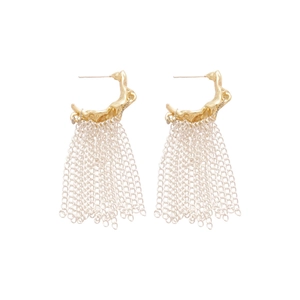 French vintage silver needle C-shaped fringe earrings with gold liquid metal design