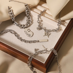 Hip hop layered stainless steel bracelets with butterfly cross charms and art face pendant